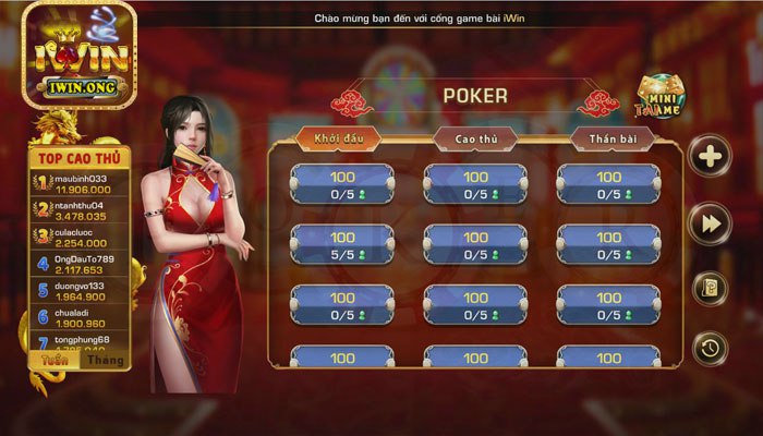 Game bài Poker tại cổng game Iwin có mức thưởng cao